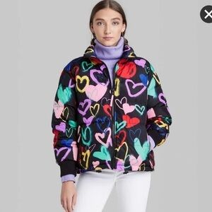 Wild Fable Multicolor Heart Print Puffer Jacket